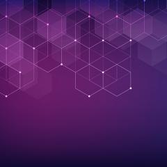 Connected hexagons on purple background